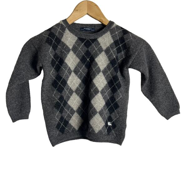 Burberry Boy’s Gray Argyle Knit Lambswool Crewneck Sweater Size 6 - Picture 2 of 9